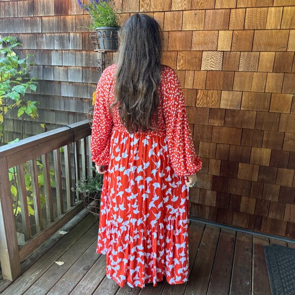 Diane Von Furstenberg DVF for Target V-Neck Ginkgo Cherry Tomato Maxi Dress 1X - Picture 11 of 13